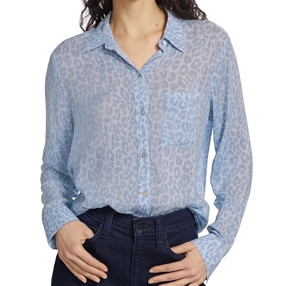 Rails Josephine Batik Cheetah Button-Front Shirt in Blue- Small